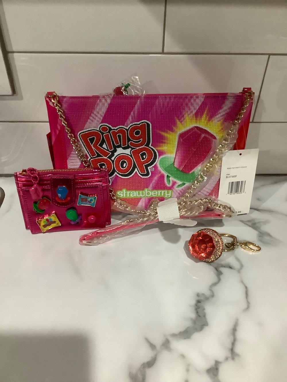 Pink Crossbody Bag with Wallet and Keychain